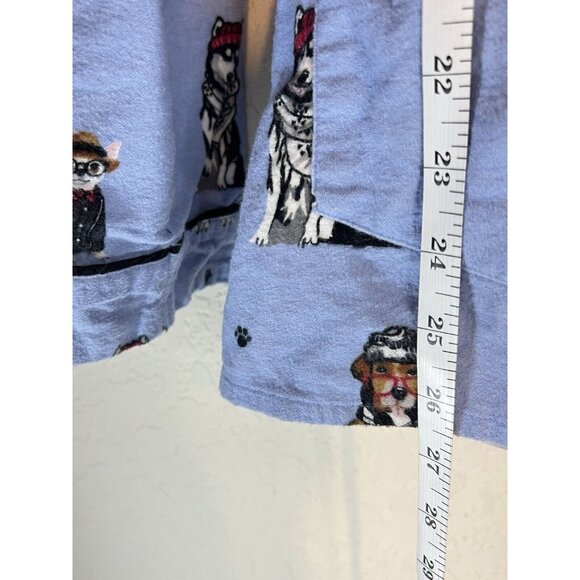 PJ Salvage Pajama Top Women's L Dogs Eyeglasses Flannel Button Up Blue - Picture 8 of 16